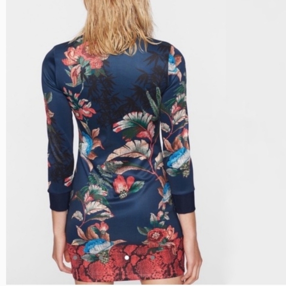 Pam & Gela Bye Birdie Track Dress Medium  Neoprene Long Sleeves Tropical Print - Picture 3 of 11